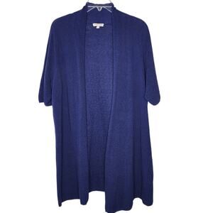 Eileen Fisher Cotton/Linen Blend Open Cardigan Blue Elbow Sleeves Size 2X